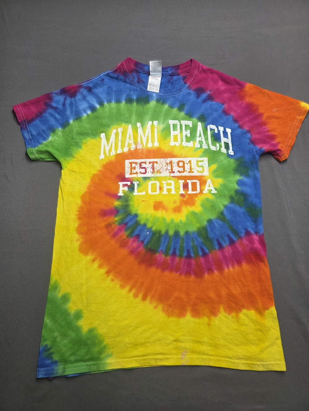 Colortone Miami Beach Florida Rainbow Tie Dye Graphic Tee Shirt Size Small S